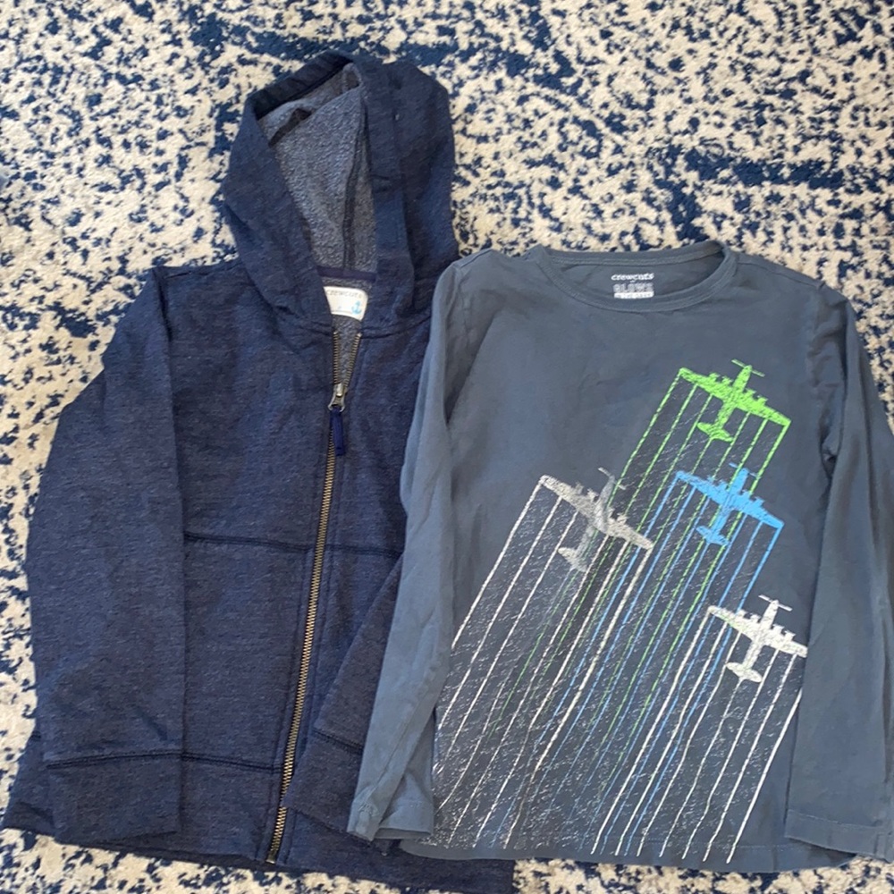 Crewcuts size 8 zipup hoodie and long sleeve glow in the dark airplane shirt EUC